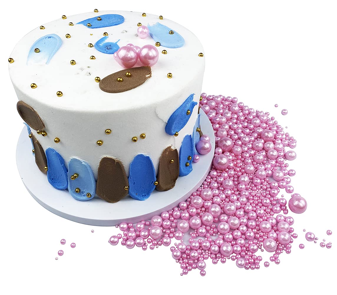 Edible Pearl Sugar Sprinkles Pink Candy 120G/ 4.2Oz Baking Edible Cake Decorations Cupcake Toppers Cookie Decorating Ice Cream T
