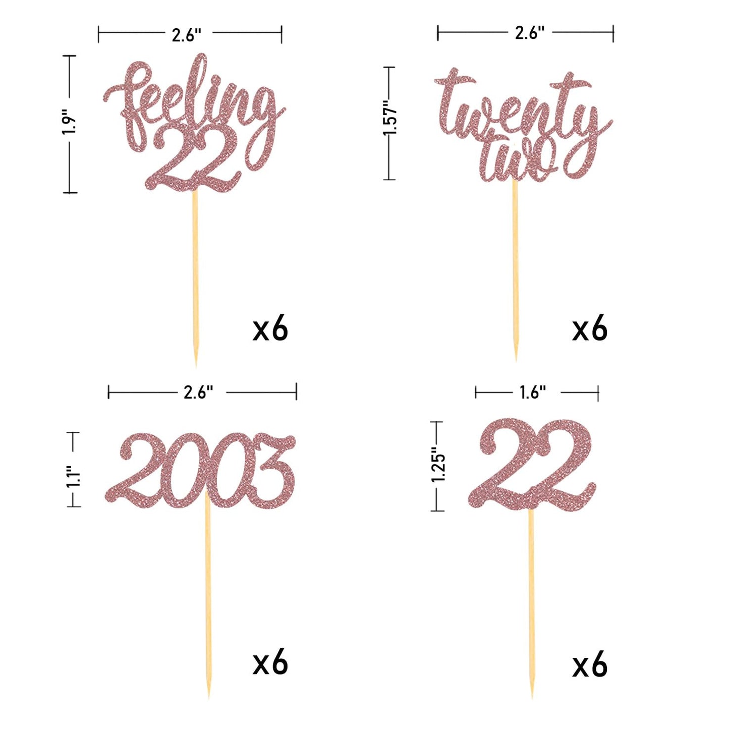 24Pcs Feeling 22 Cupcake Toppers, Twenty Two Birthday Cake Decorations, Cheer To 22 Years Old Theme Party Decoration Supplies (R