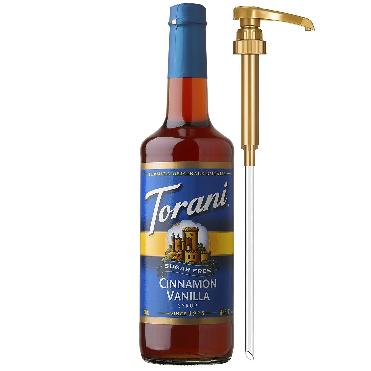 Torani Sugar Free Coffee Syrup, Cinnamon Vanilla, 25.4 Fl Oz, Zero Calorie, Glass Bottle with Pump