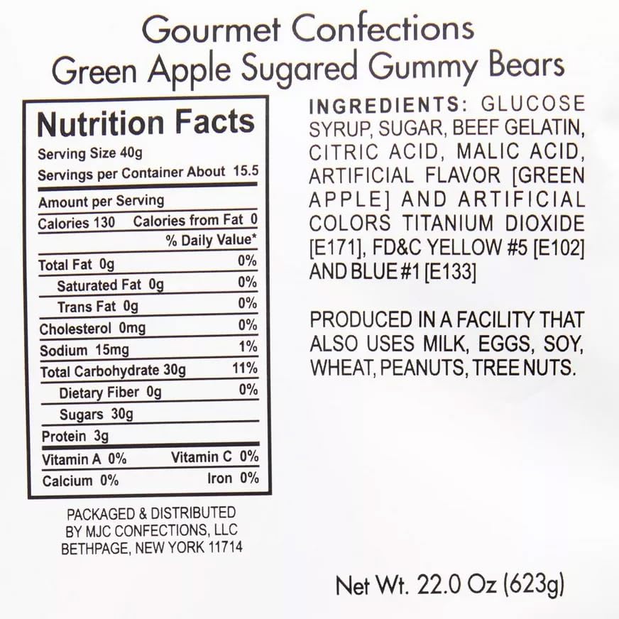 The Hampton Popcorn Company Green Gummy Bears, Green Apple Flavor, 22 Ounce Resealable Bag