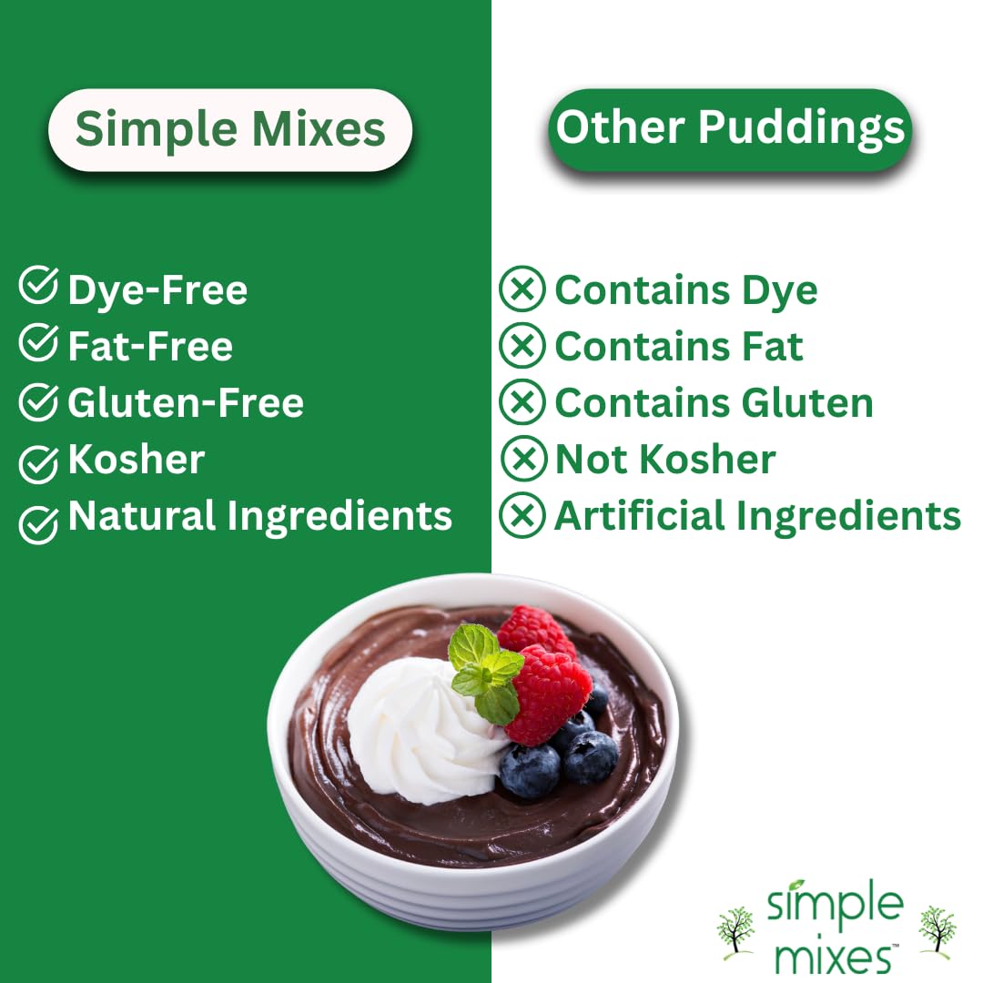 Simple Mixes Natural Instant Pudding & Pie Filling Mix, Healthy Snack, Vanilla, Gluten and Dye Free, No Fat, or Lactose, Kosher,