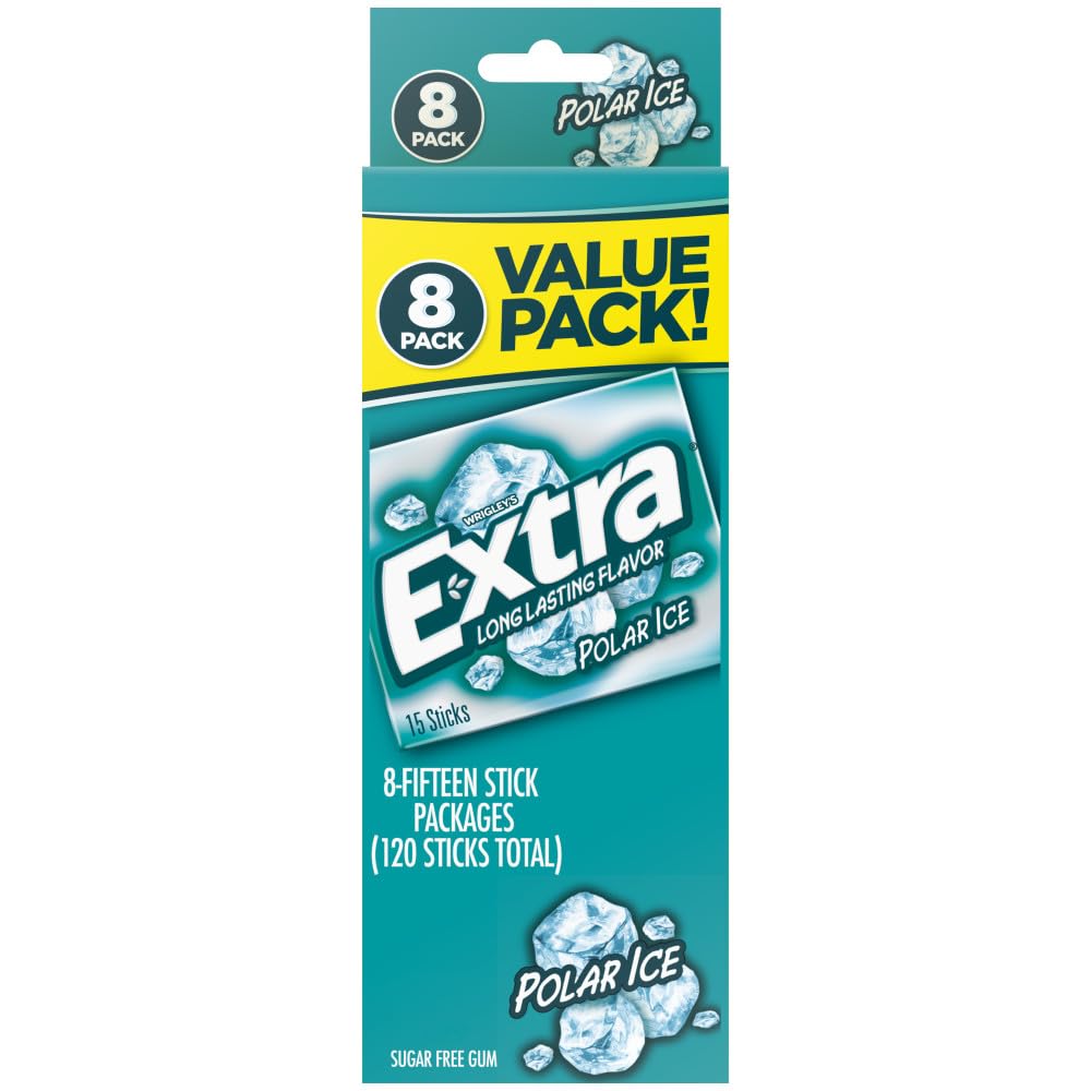 Extra Polar Ice Sugar Free Chewing Gum, 120 Count Bulk Pack, 8 Packs of 15 Pieces