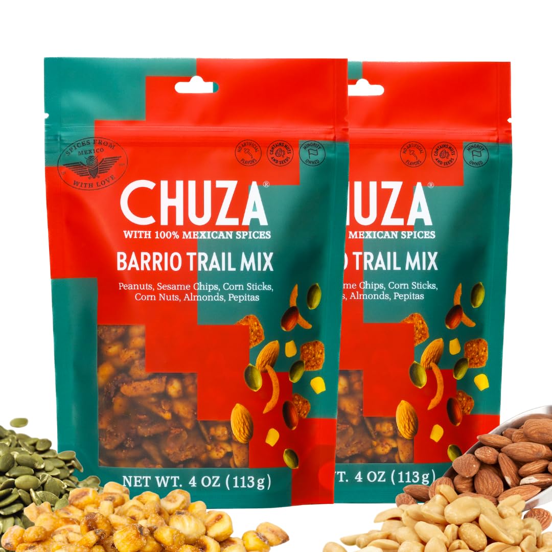 CHUZA Barrio Trail Mix - Spicy Crunchy Snack with 100% Mexican Spices - Peanuts, Corn Nuts, Almonds, Pepitas, Corn Sticks & Sesa