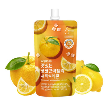Sugarlolo Konjac Sweet Coco Yuzu & Lemon Jelly Snack - Vegan Jello with Zero Sugar | Only 6 Calories per Pouch | Low Calorie Kor