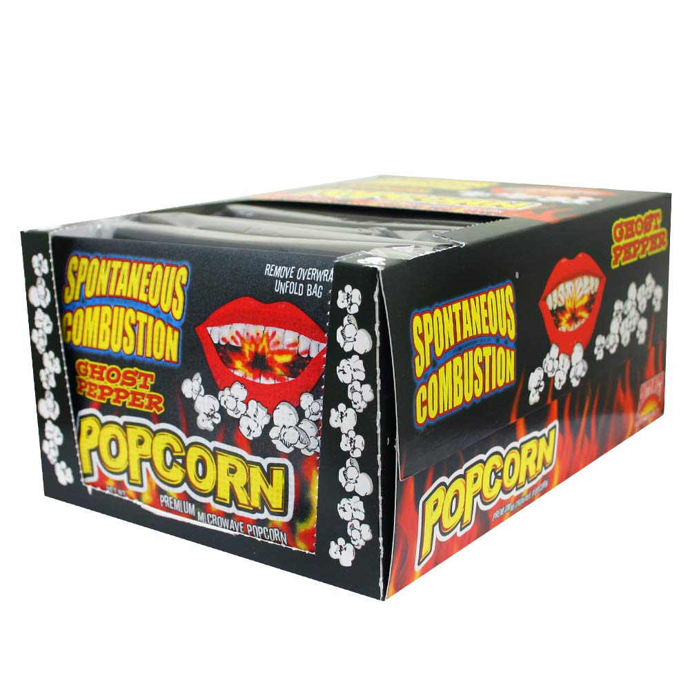 SPONTANEOUS COMBUSTION Ghost Pepper Microwave Popcorn - 12 Pack, 3.5 oz Bags, Gourmet Spicy Snack for Home Movies