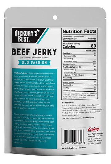 Hickory'S Best Old Fashion Beef Jerky 10 Oz (Pack Of 1) | Soft & Tender | Usa Made | High Protein | Low Fat | Zero Trans Fat | N