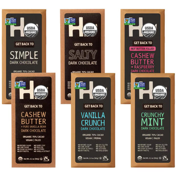 Dark Chocolate Bar Variety Pack  6 Flavors 2.1 Oz Bars - Healthy Snack  Vegan  Paleo  Gluten-Free -No Dairy  No Refined Sugar  6 Pack