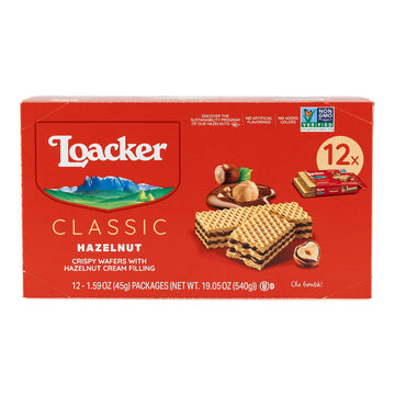 Loacker Classic Hazelnut Wafers - Premium Crispy Wafer Cookies With Hazelnut Cream Filling - Multipack Of 12 Snack Packs - Non-Gmo - 100% Italian Hazelnuts - 45G/1.59Oz, Pack Of 12