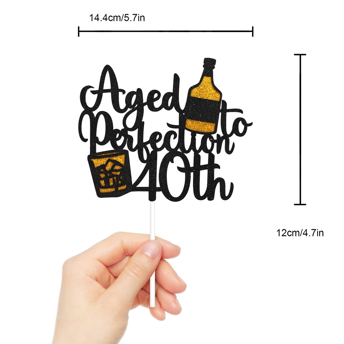 LHCING Aged To Perfection 40th Birthday Cake Topper, Black Glitter, 5.7x4.7