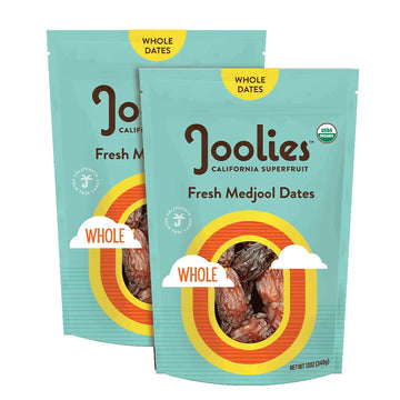 Joolies Organic Whole Medjool Dates | 12 Ounce Pouch | Pack of 2 | Fresh California Grown Fruit | Vegan, Gluten-Free, Paleo, No 