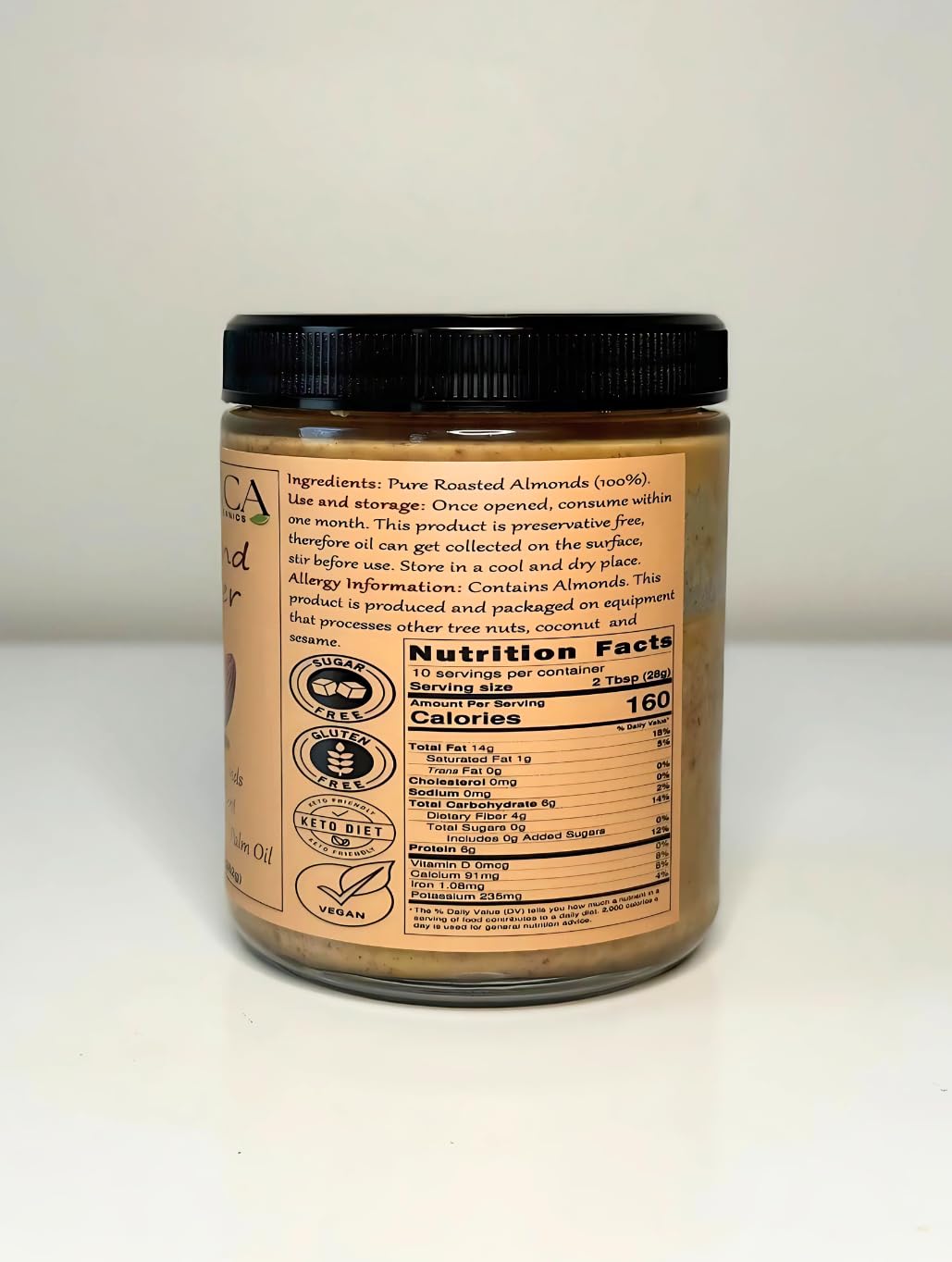 Nutrica Organics Almond Butter, Single Ingredient, No Additives, Vegan, 18.5 Ounce (Pack of 2)