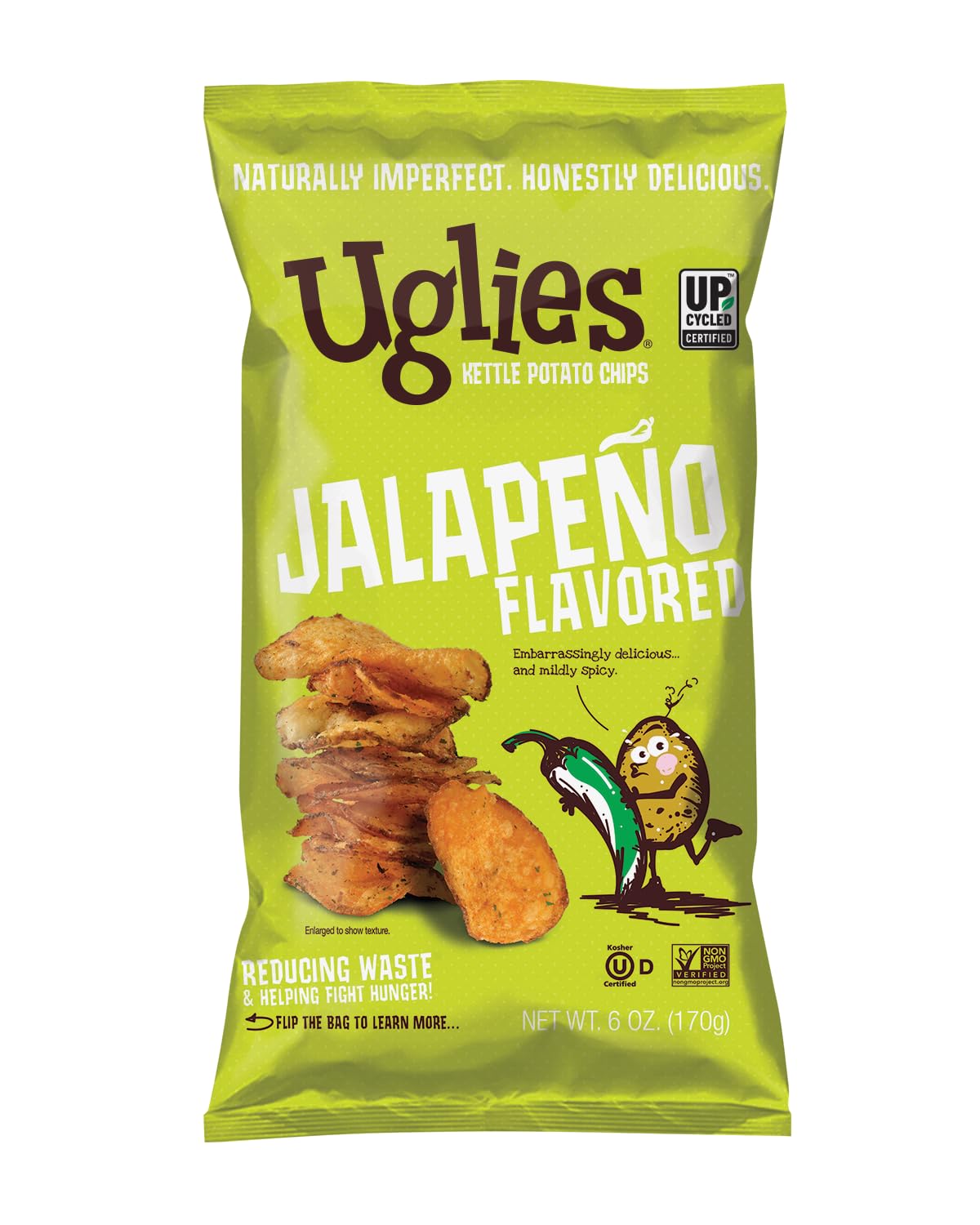 Uglies Kettle Cooked Jalapeño Potato Chips - Gluten Free, Kosher, Non-GMO - 6oz Bags, 4 Pack