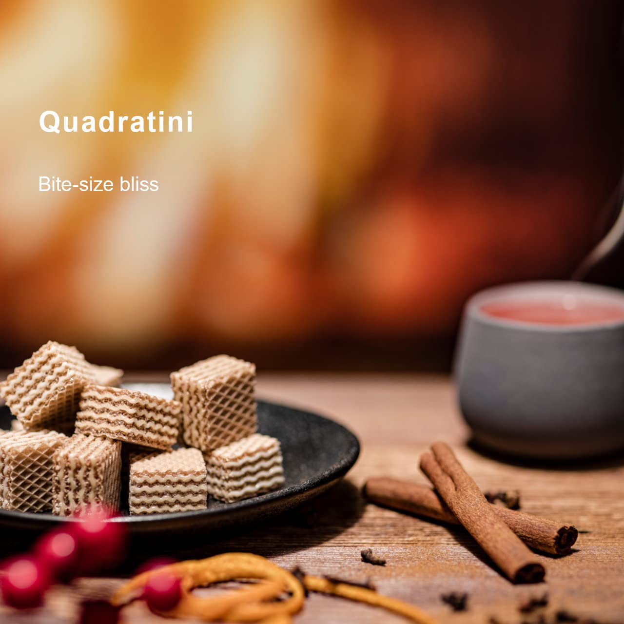 Loacker Quadratini Cinnamon Wafer Cookies Large - Limited Holiday Edition Premium Crispy Bite Size Wafers With Cinnamon Cream Fi