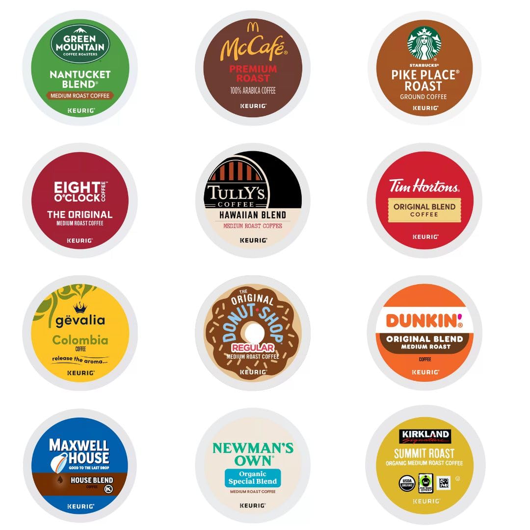 Medium Roast Coffee K-Cups Sampler Variety, Includes Nantucket Blend, Starbucks Pike Place, Dunkin Orignal Blend, Eight O'Clock