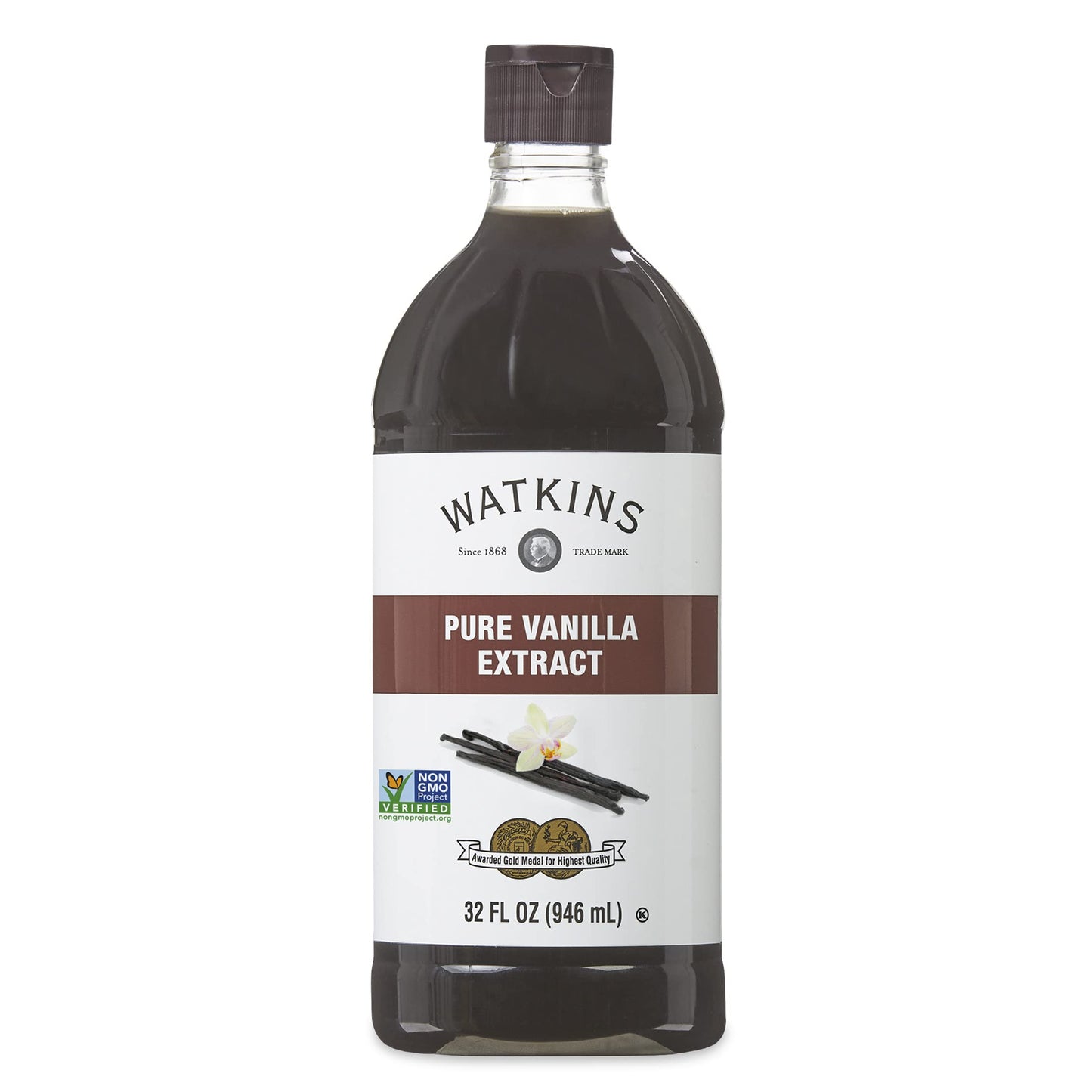 Watkins Pure Vanilla Extract, With Madagascar Vanilla Beans, Non-Gmo, Kosher, 32 Oz Bottle, 1-Pack