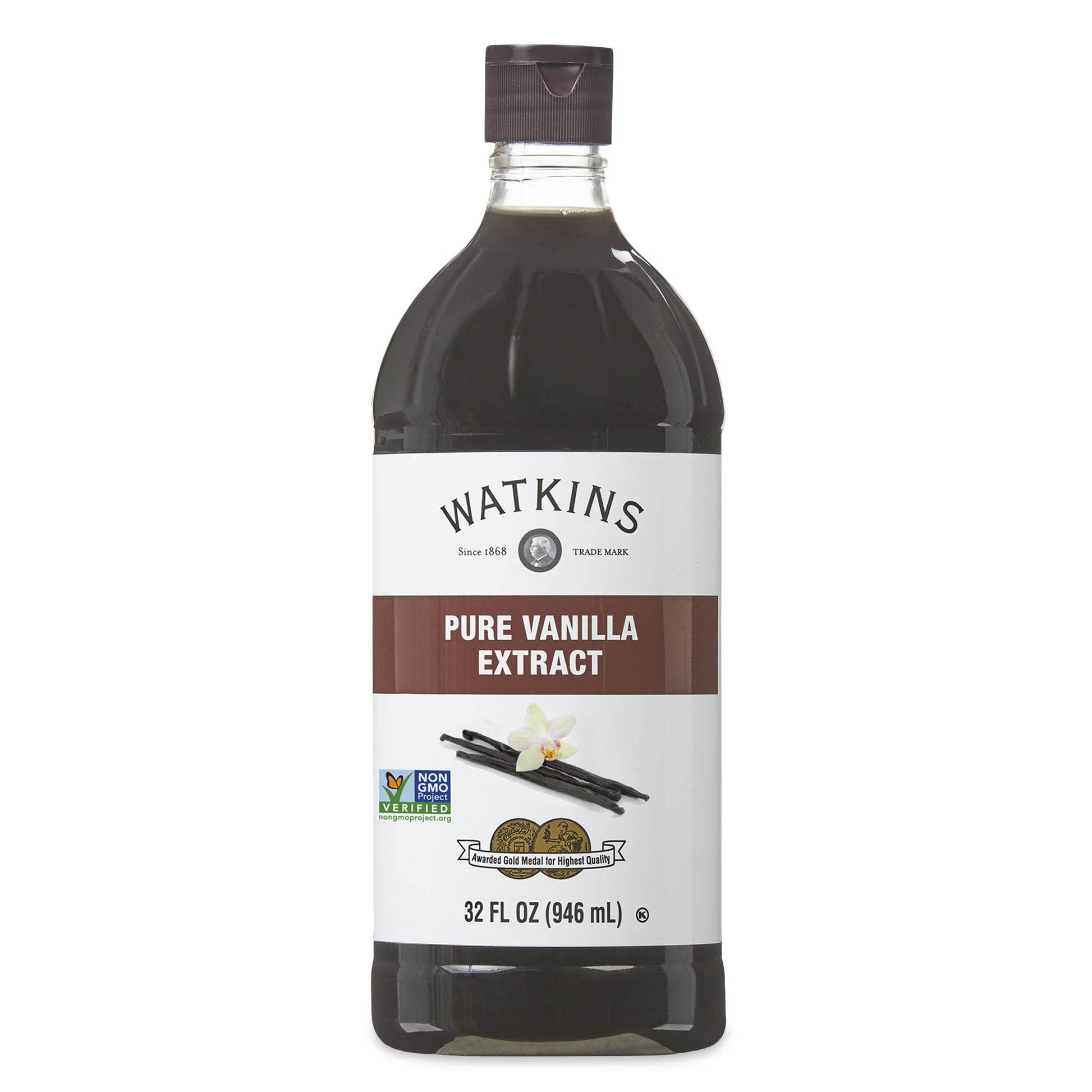 Watkins Pure Vanilla Extract, With Madagascar Vanilla Beans, Non-Gmo, Kosher, 32 Oz Bottle, 1-Pack