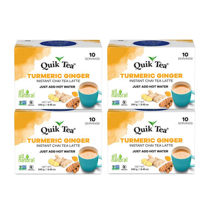 QuikTea Chai Tea Latte, Tumeric Ginger, 34 Oz, 10 count (Pack of 4)