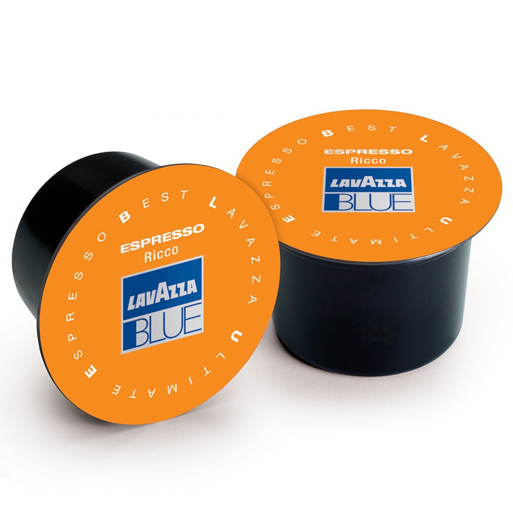 Lavazza BLUE Espresso Ricco Coffee compact pieces, Dark Roast, Pack of 100, 28.2-Ounce, Orange and Silver Capsule Top