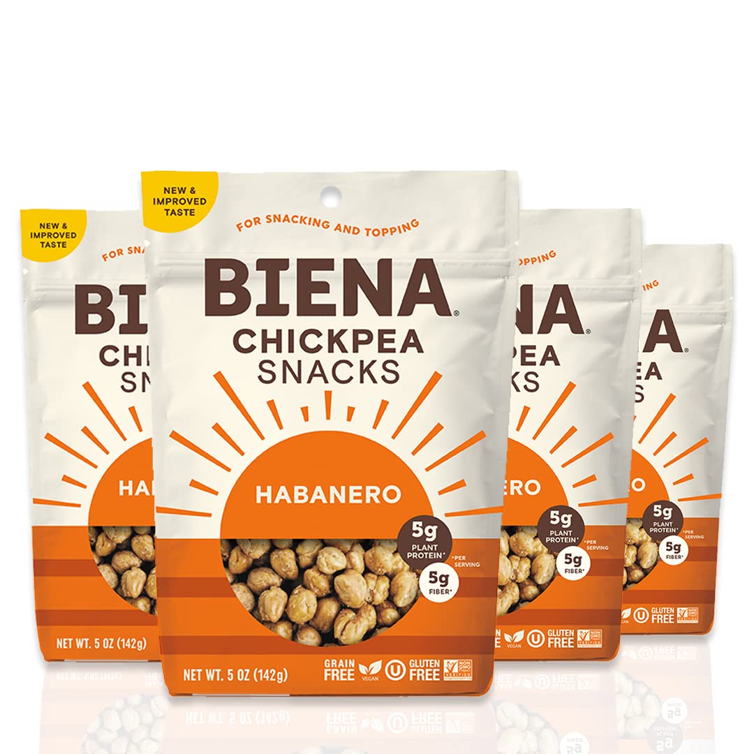 Biena Chickpea Snacks - Crunchy Roasted Chickpeas - High Fiber Vegan Protein Snacks For Adults And Kids - 4-Pack, 5 Ounce - Haba