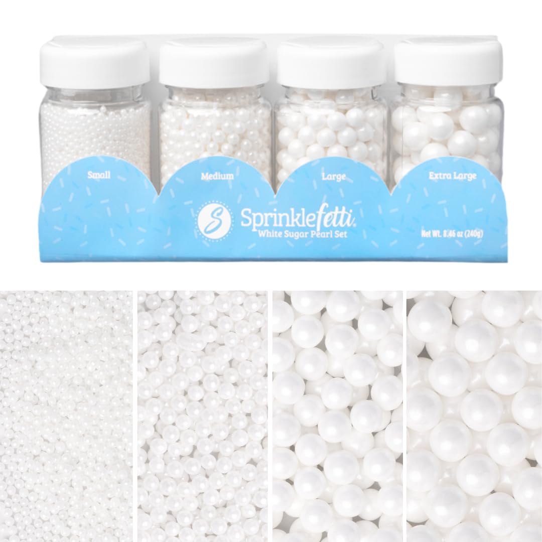 Sweets Indeed Sprinkles, White Sugar Pearl 4 Pack, 8.46 ounces, Edible Sprinkle Mix, Perfect for Cake Decorations, Baking, Ice C