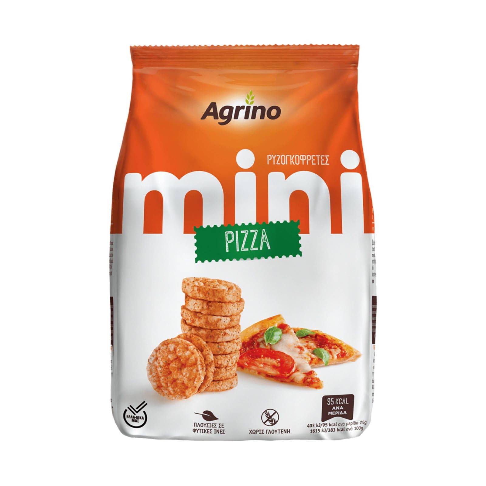 Mini Rice Cakes Pizza Flavor - Gluten Free, Baked Not Fried, Light & Crunchy Snack - 50g (1.76 oz) - Made in Greece