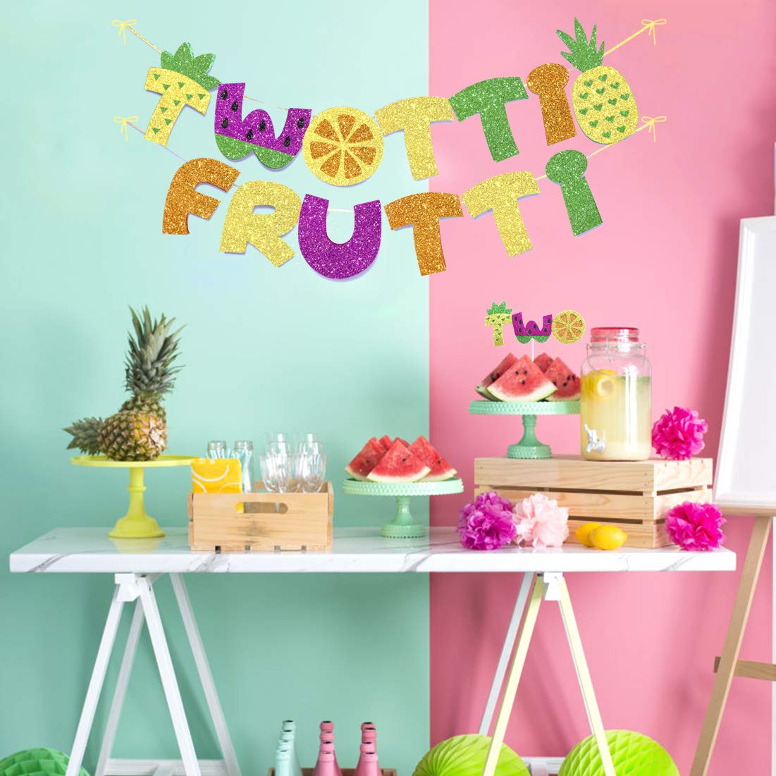 Twotti Frutti Birthday Banner Summer Party Cake Topper Twotti Fruity Birthday Decorations Fruit 2nd Birthday Party Supplies
