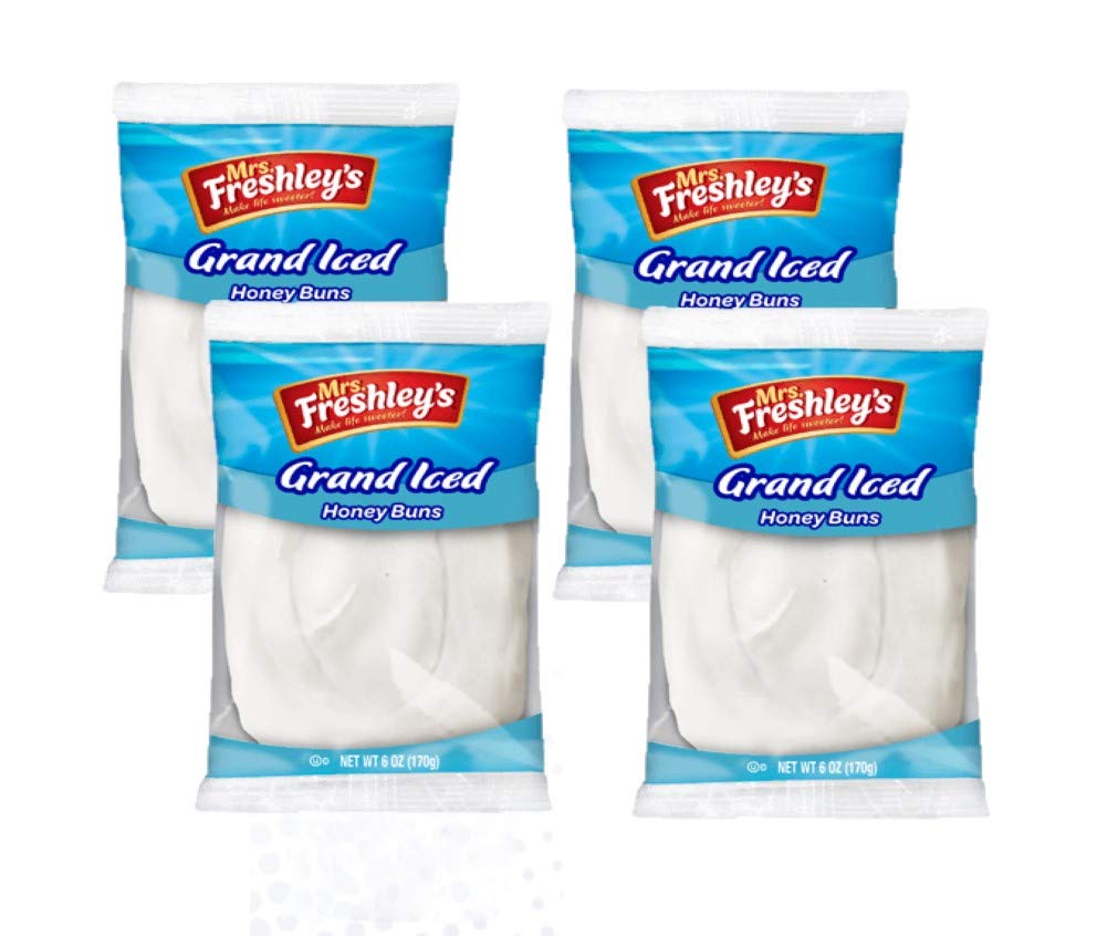 Mrs. Freshley'S Grand White Iced Honey Buns, Individually Packaged, 6 Oz., Pack Of 12