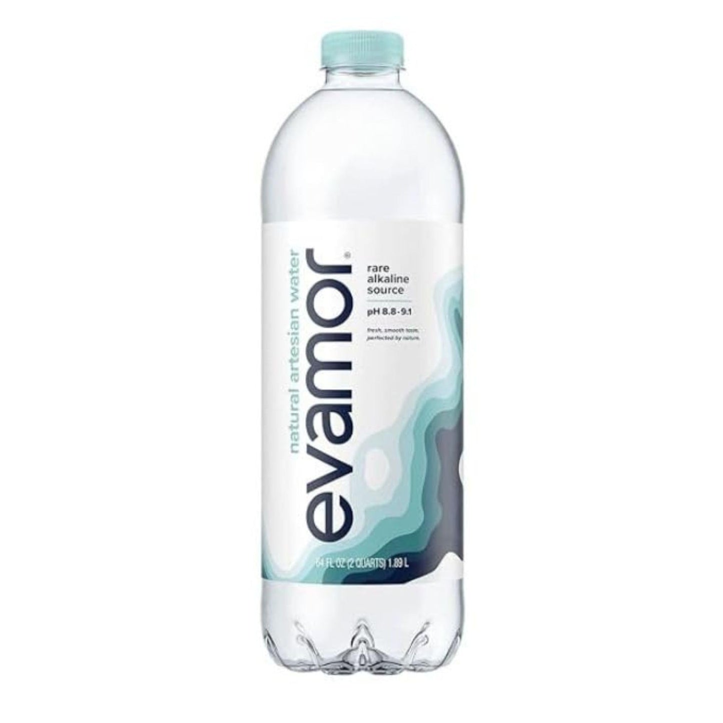 EVAMOR Natural Alkaline Artesian Water, 64 Fl Oz (Pack of 6), Plastic, No Color