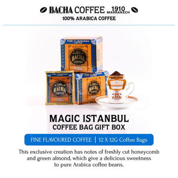 Bacha Coffee | Magic Istanbul Fine Flavoured, 100% Arabica Beans, Medium Roast, X12 Individually Wrapped Single Serve Filter Bag