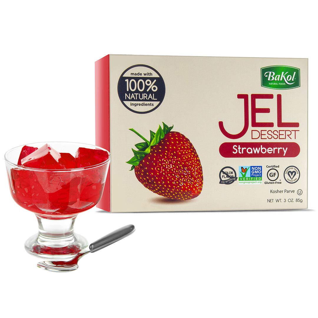 Bakol Jel Dessert - All Natural Vegan Dessert Mix - Kosher - Halal - No Artificial Sweeteners Flavors Or Colors - Strawberry Fla