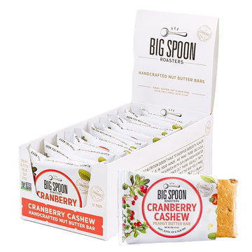 Big Spoon Roasters Cranberry Cashew Nut Butter Bars - High Protein Bars With Non-Gmo Pea Protein - Energy Bars With Peanut & Cas