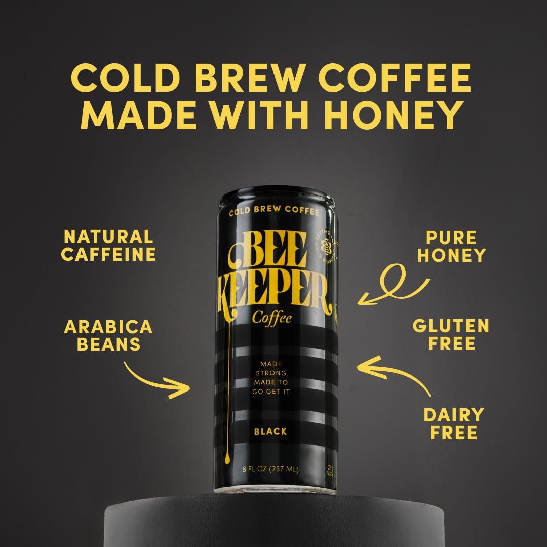 Beekeeper Coffee Black Cold Brew with Oregon Honey  8 fl oz cans (Pack of 12)  Ready-to-Drink  180mg Natural Caffeine