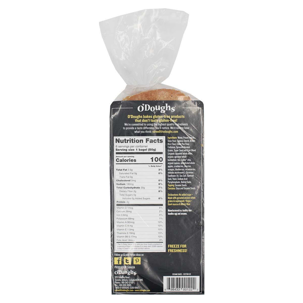 O'Doughs Thins - Sesame Bagels 10.6 Oz | Presliced | Good Source Of Fibre, Cholesterol Free, Trans Fat Free. | Pack Of 3 |