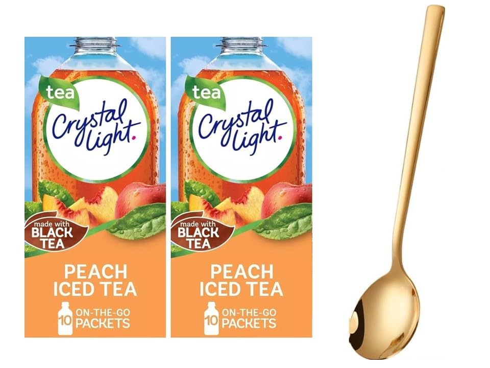 Sukkar Pasha Crystal Light On The Go Drink Mix, Sugar-Free Peach Iced Tea, 0.67 oz Pack of 3, Includes Golden SS Stirring Spoon