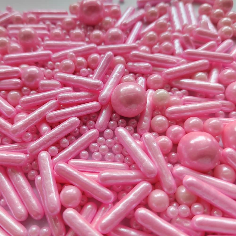 Edible Pink Pearl Sugar Sprinkles Candy Mix Size Baking Edible Cake Decorations Cupcake Toppers Cookie Decorating Wedding Party
