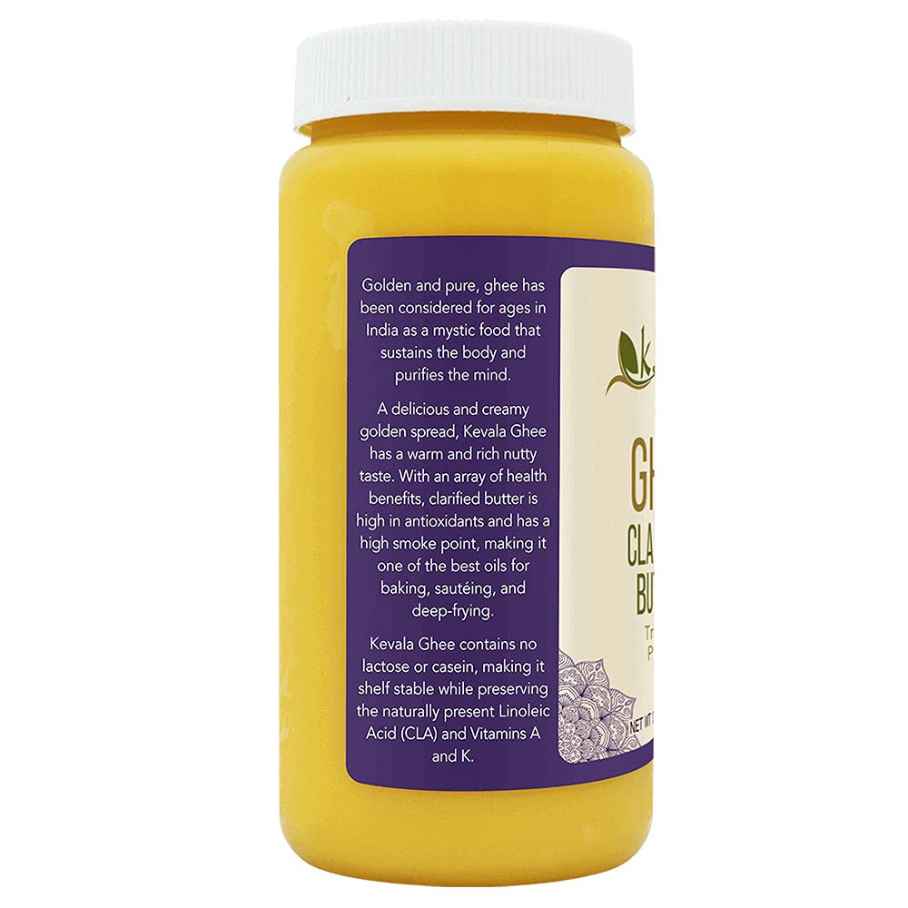 Kevala Ghee Clarified Butter - Grass Fed, Gluten Free, Non-GMO, Unsalted, 17.6 oz, Yellow