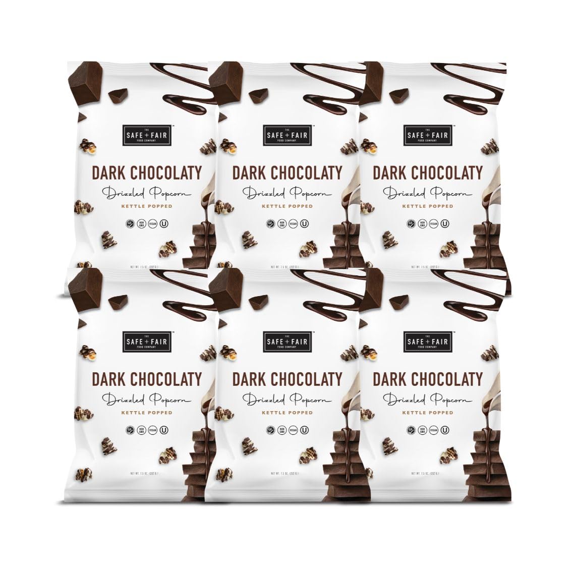 Safe + Fair Food Company Plant-Based Gourmet Chocolate Flavored Popcorn - Dark Chocolaty Drizzled Kettle Corn popcorn - Non-GMO 