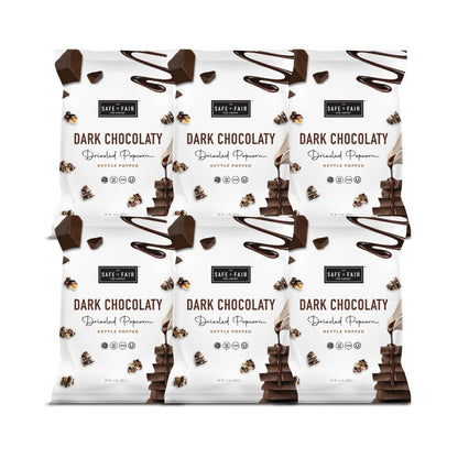 Safe + Fair Food Company Plant-Based Gourmet Chocolate Flavored Popcorn - Dark Chocolaty Drizzled Kettle Corn popcorn - Non-GMO 