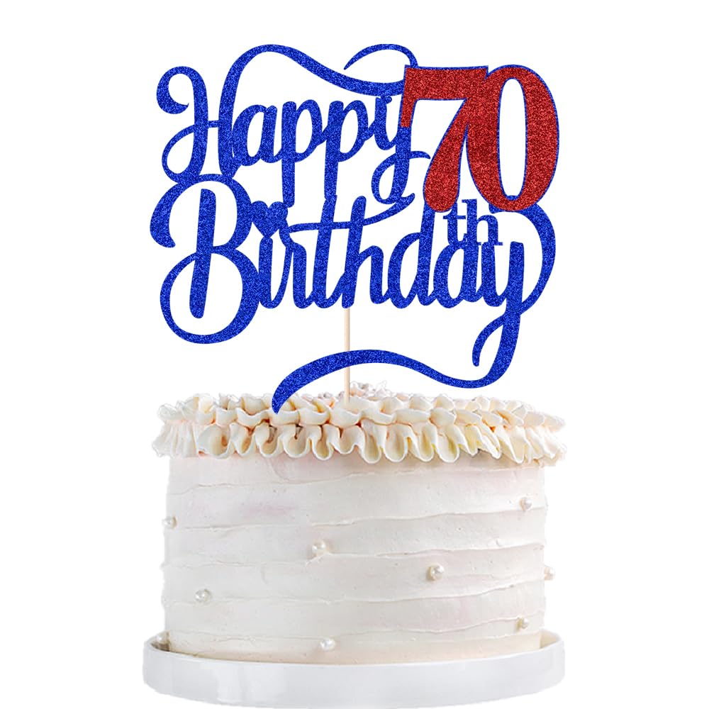 Qertesl Glitter Happy 70th Birthday Cake Topper, Gold Cardboard Decor for Men/Women, 70th Anniversary Celebration