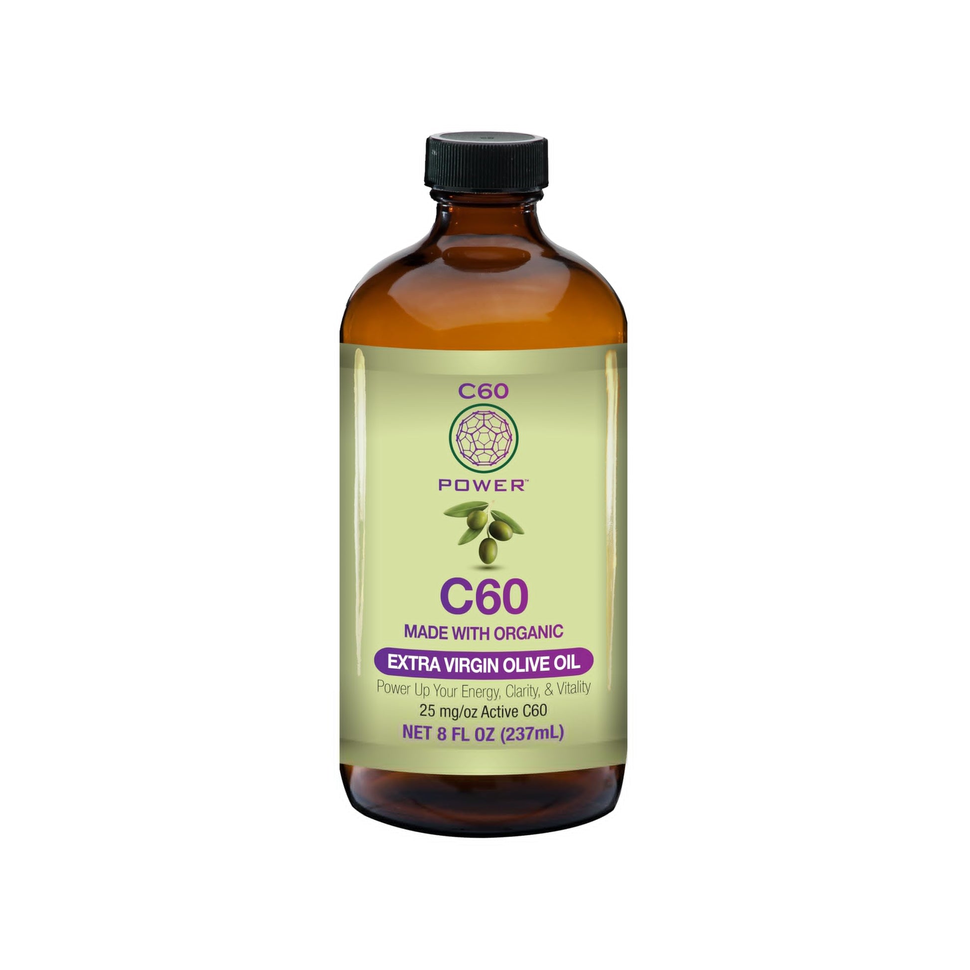 C60 Purple Power Organic Extra Virflavor Blend Olive Oil (8 Fl Oz) 99.99% Pure Carbon 60 Antioxidant - Third-Party Tested For Purity  Quality & Concentration - Made In The Usa