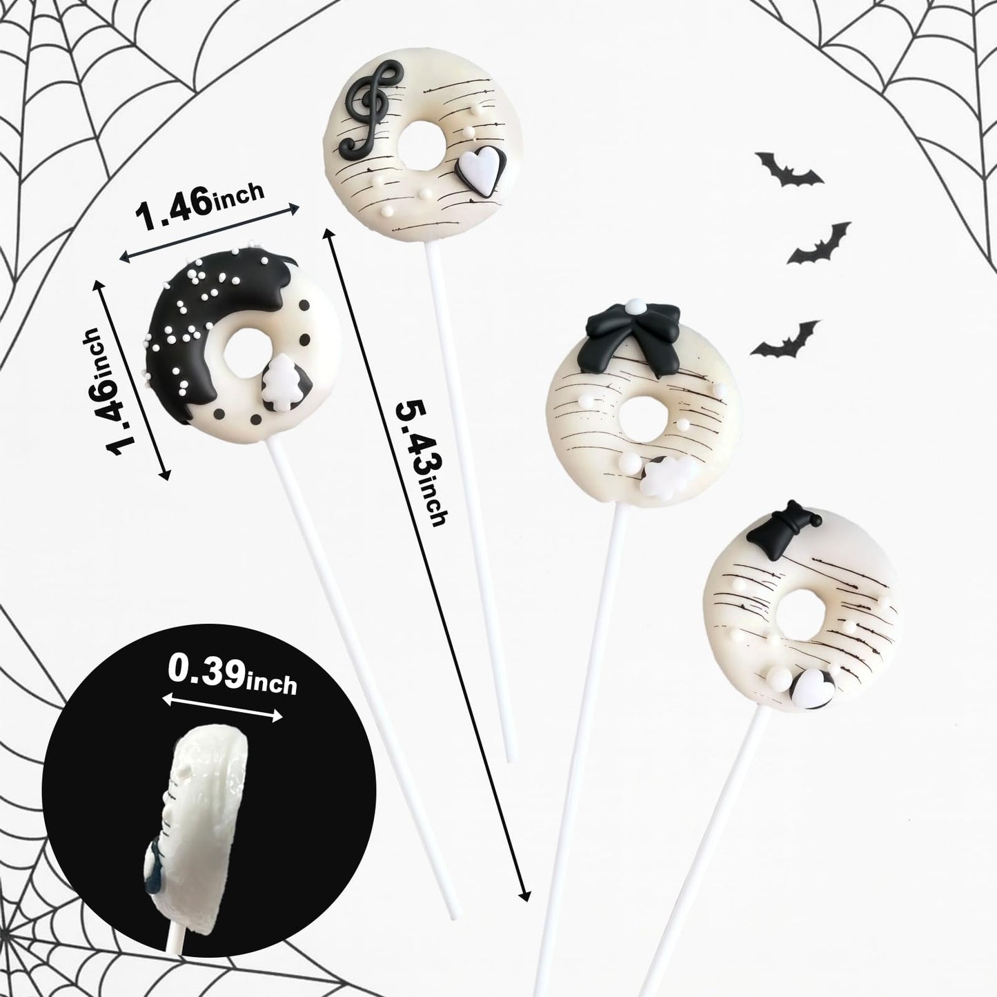 24 Ct Black White Donut Shaped Candy Lollipops Covered With Sprinkles, Individually Wrapped Lollipop Suckers Candy Bulk, Mixed Fruit Flavor, Artistically Crafted Lollipops Candys Gifts For Halloween