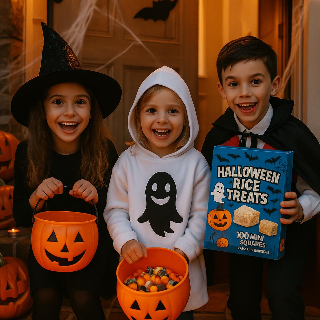Rice Crispies Marshmallow Treats Mini Squares Halloween 100 Pack - Individually Wrapped Trick Treat Kids Snack Gift
