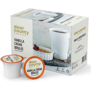 Door County Coffee - Vanilla Creme Brulee, Vanilla And Cream Flavored Ground Coffee - Medium Roast, Single Serve Cups - 10 Count