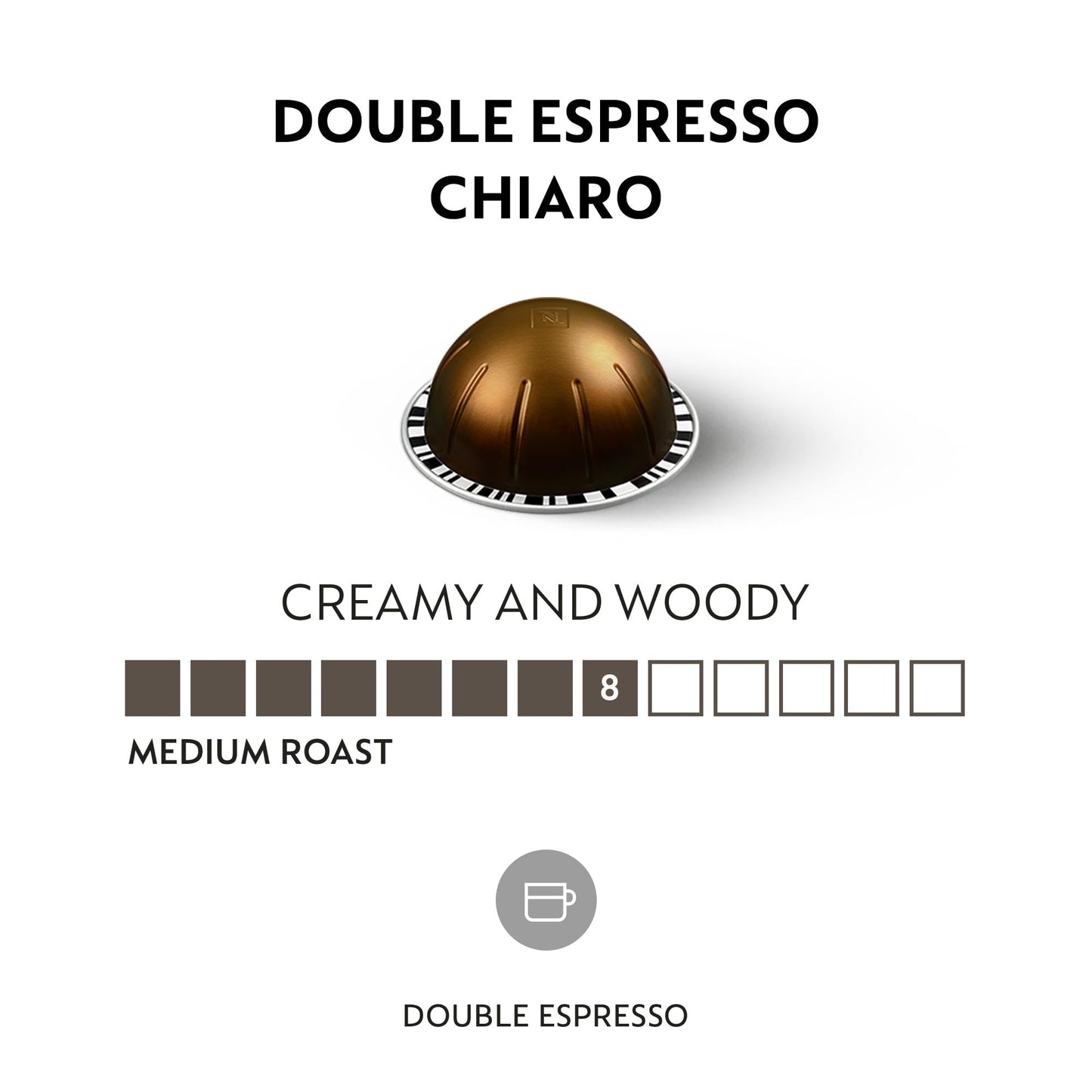 Nespresso Vertuo Double Espresso Chiaro Coffee Pods, Medium Roast, 30-Count, Model 107547