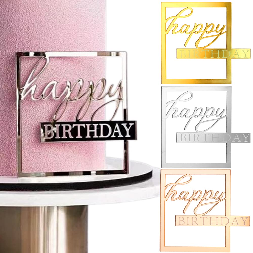 Mirror Acrylic Happy Birthday Cake Toppers Happy Birthday Cupcake Topper Hollow Frame Side Cake Topper Cake Decorations Cake Ins