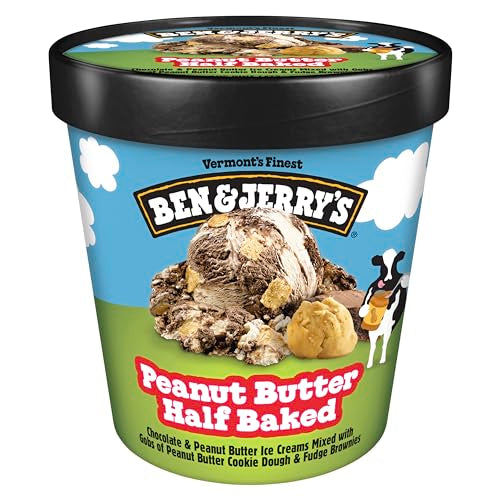 Ben & Jerrys Peanut Butter Half Baked Chocolate & Peanut Butter Ice Cream Pint Non-GMO 16 oz