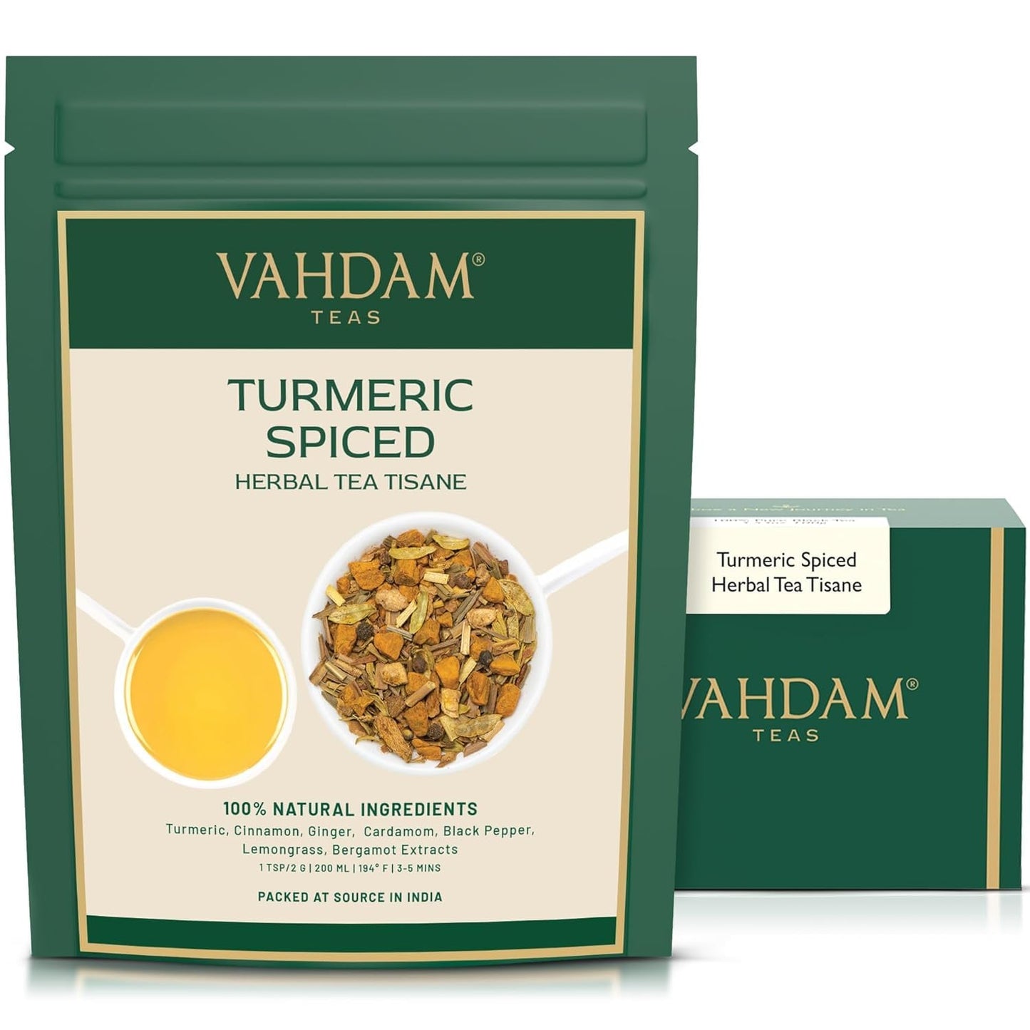 VAHDAM Turmeric Spice Herbal Tea, Caffeine Free, Non-GMO, Gluten Free, 7oz (Pack of 2), Black, Whole Loose-Leaf, Vacuum Sealed