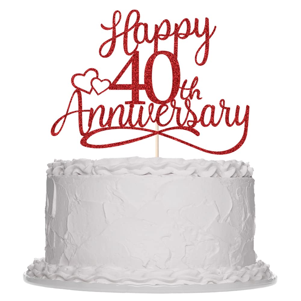 Sleyberoy red Glitter Happy 40th Anniversary Cake Toppers -Wedding Anniversary Party Decorations, 40th Wedding Anniversary, Comp