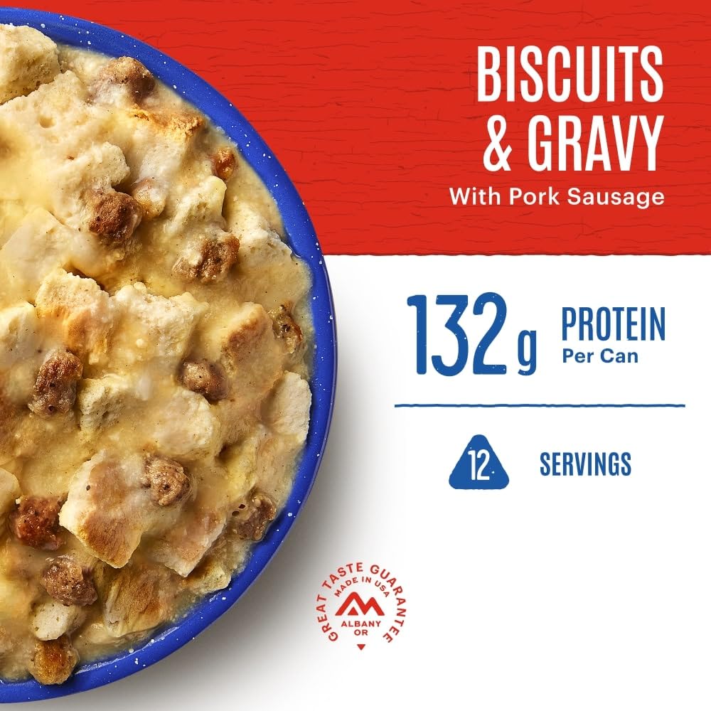Mountain House Biscuits & Gravy & Freezedried Food For Camping,12 Servings, 30Year Shelflife