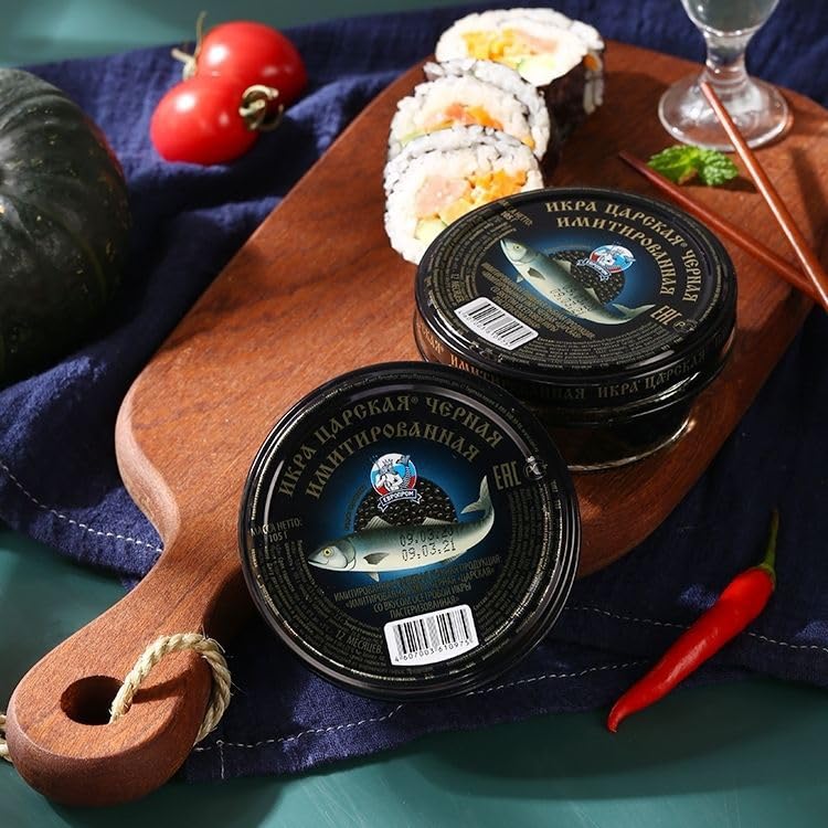 ZAYEMAIBUHAO Premium Salmon Roe Caviar, 102g, Red-Orange Fish Eggs, Russian Style